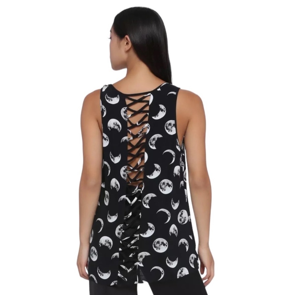 Hot Topic Moon Phases Crisscross Back Tank Top Black White Size Small - Picture 4 of 7